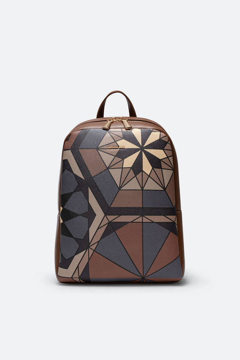 Mochila Ciudad SURI FREY Jessy-Lu - Tamaño M, Color Taupe, Diseño Geométrico 3D, Compartimento Portátil 25x28 Cm