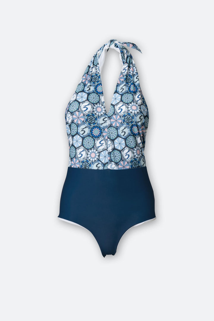 Costume intero stampa Teodosia e parte inferiore blu Gattinoni