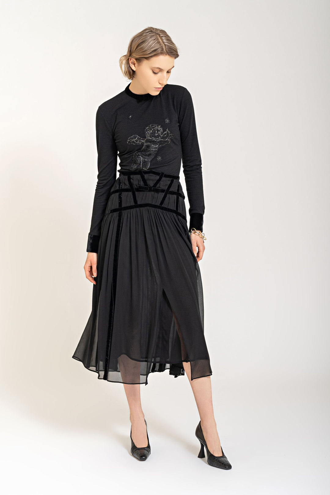 T-shirt manica lunga con ricamo