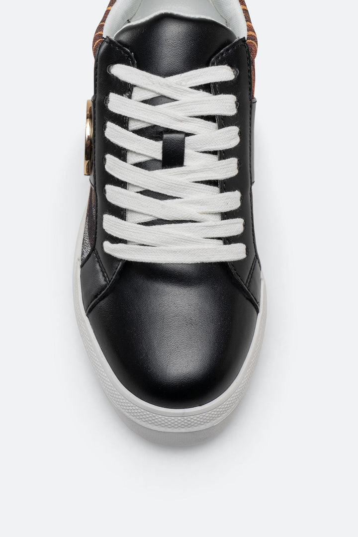 Sneaker Leon nera in pelle e stampa Planetarium
