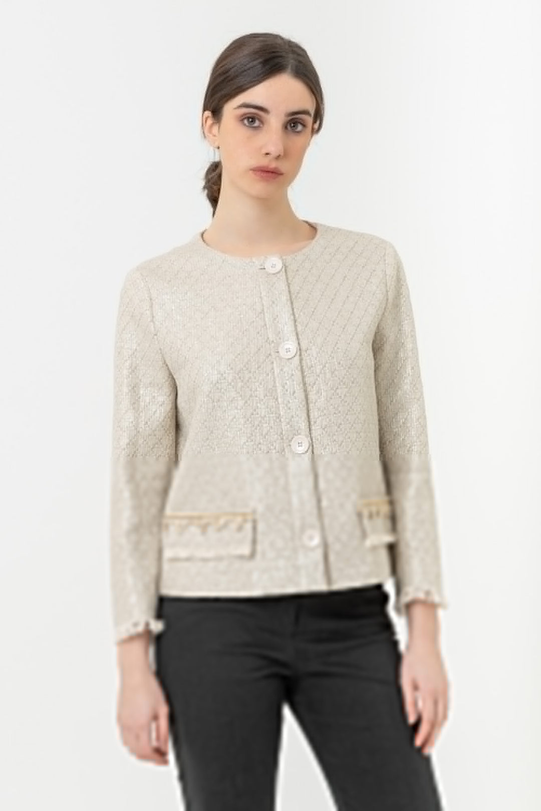 Giacca in stuoia spalmata con Bottoni Logati Gattinoni