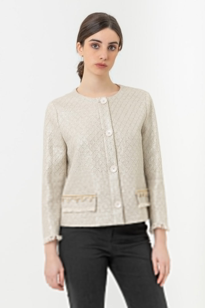 Giacca in stuoia spalmata con Bottoni Logati Gattinoni