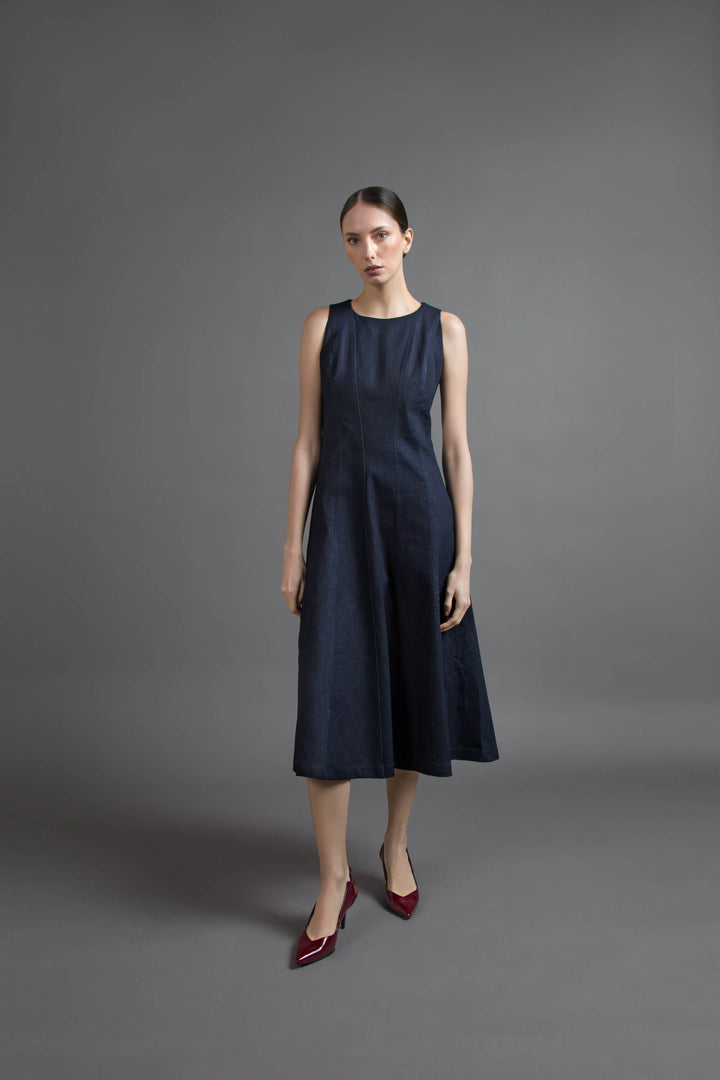MIDI DRESS IN INLAY DENIM