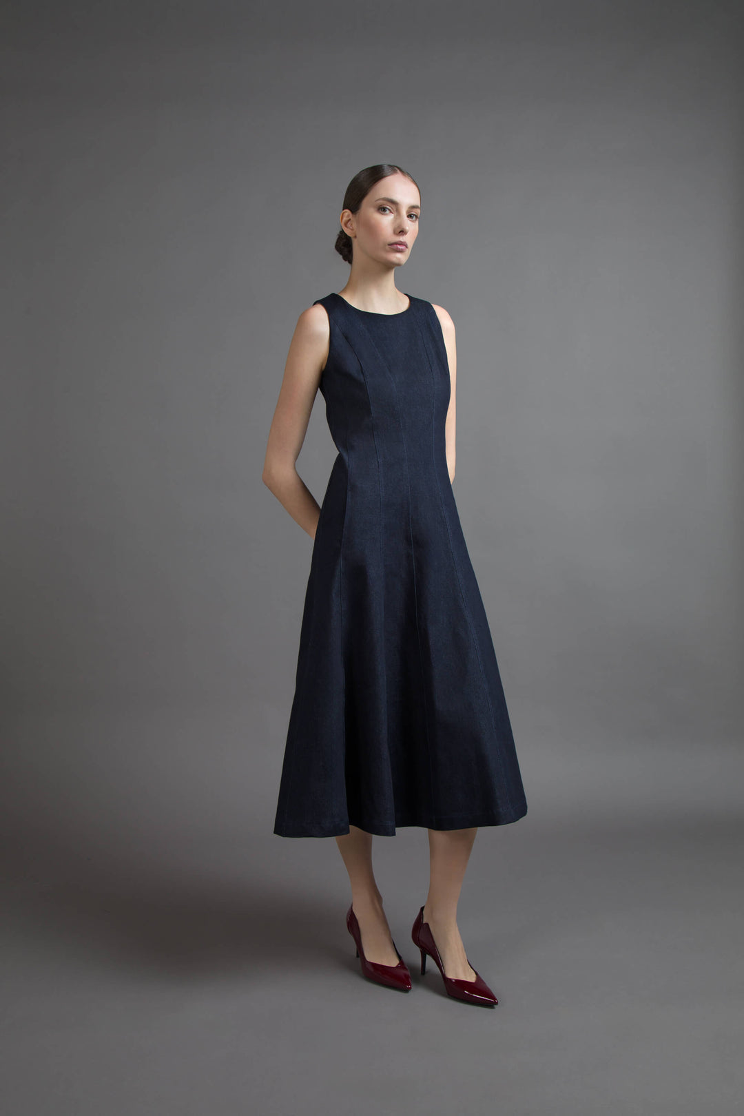 MIDI DRESS IN INLAY DENIM