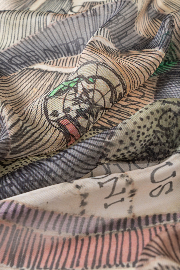 Pashmina in seta Planetarium Watercolor