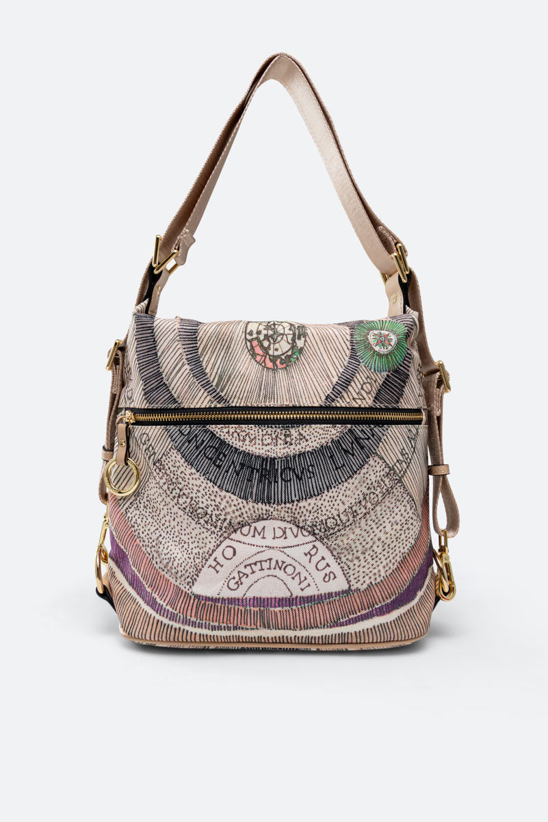 Maya Backpack/Hobo Nylon/Leather Watercolor/Beige_Gattinoni