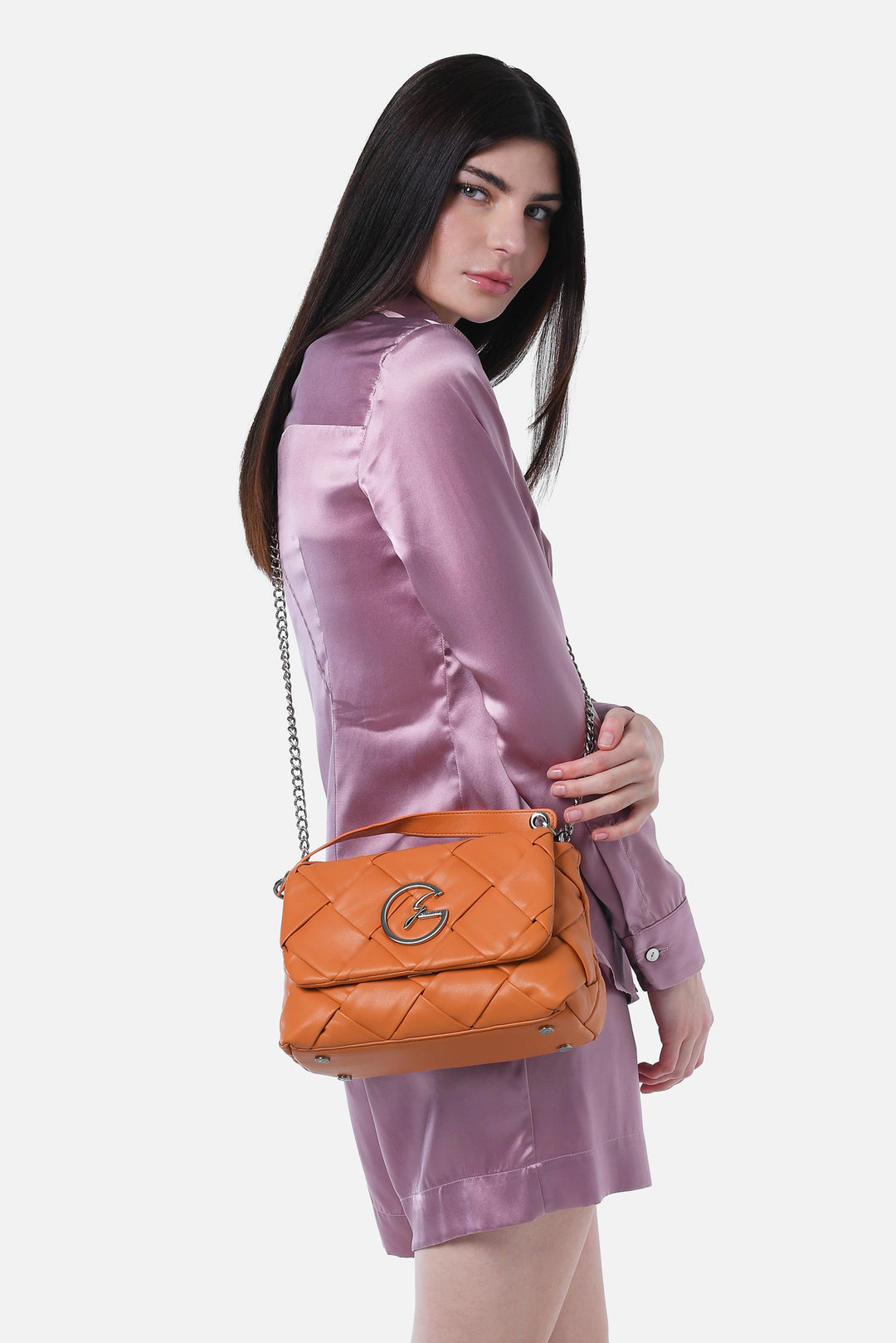 Crossbody Couture con flap arancione