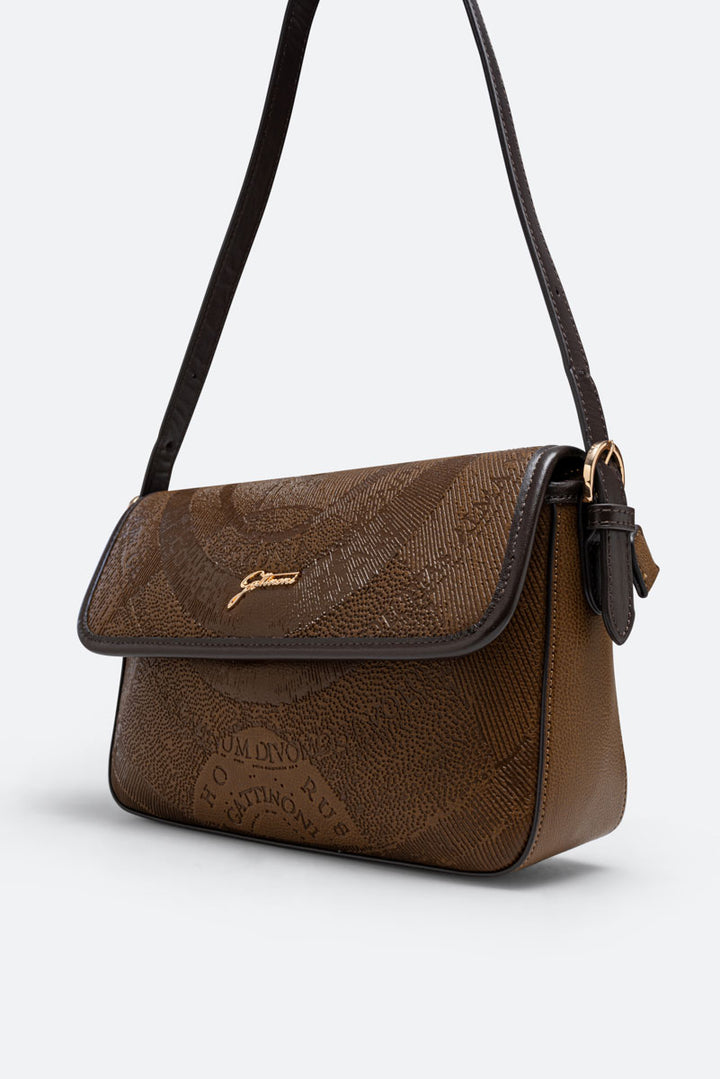 Borsa con patta Planetarium Engrave Marrone