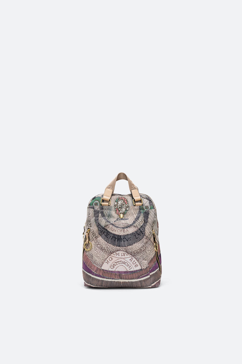 Maya Backpack w/Doub.Hand Nylon/Leather Watercolor/Beige_Gattinoni