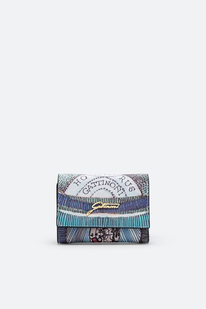 S Flap Wallet w/Pocket PVC Planetarium/Leather Acquamarine/Dk Navy