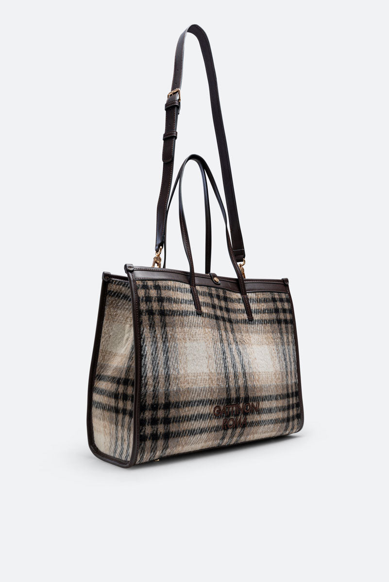 Tote Bag Fernanda Tartan Beige