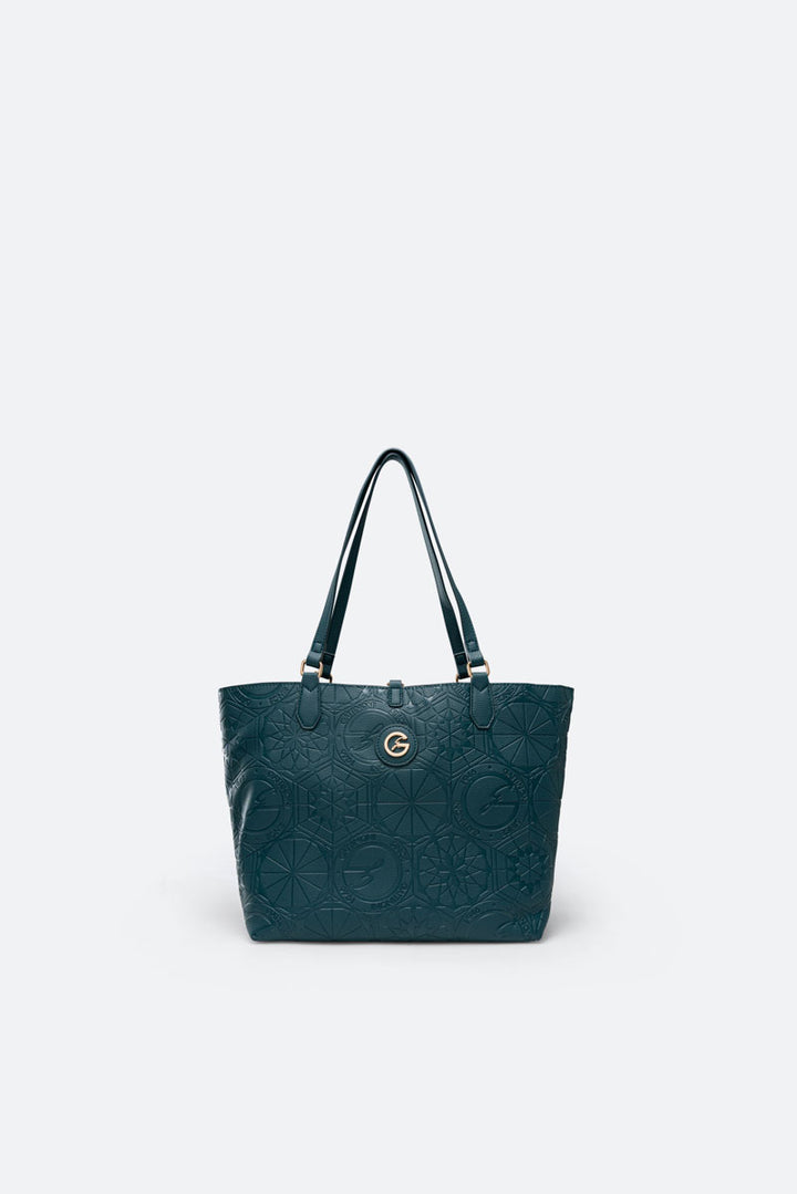 Borsa a Mano Reversible Embossed Verde