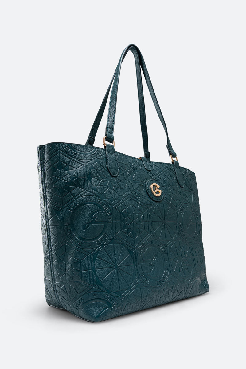 Borsa a Mano Reversible Embossed Verde