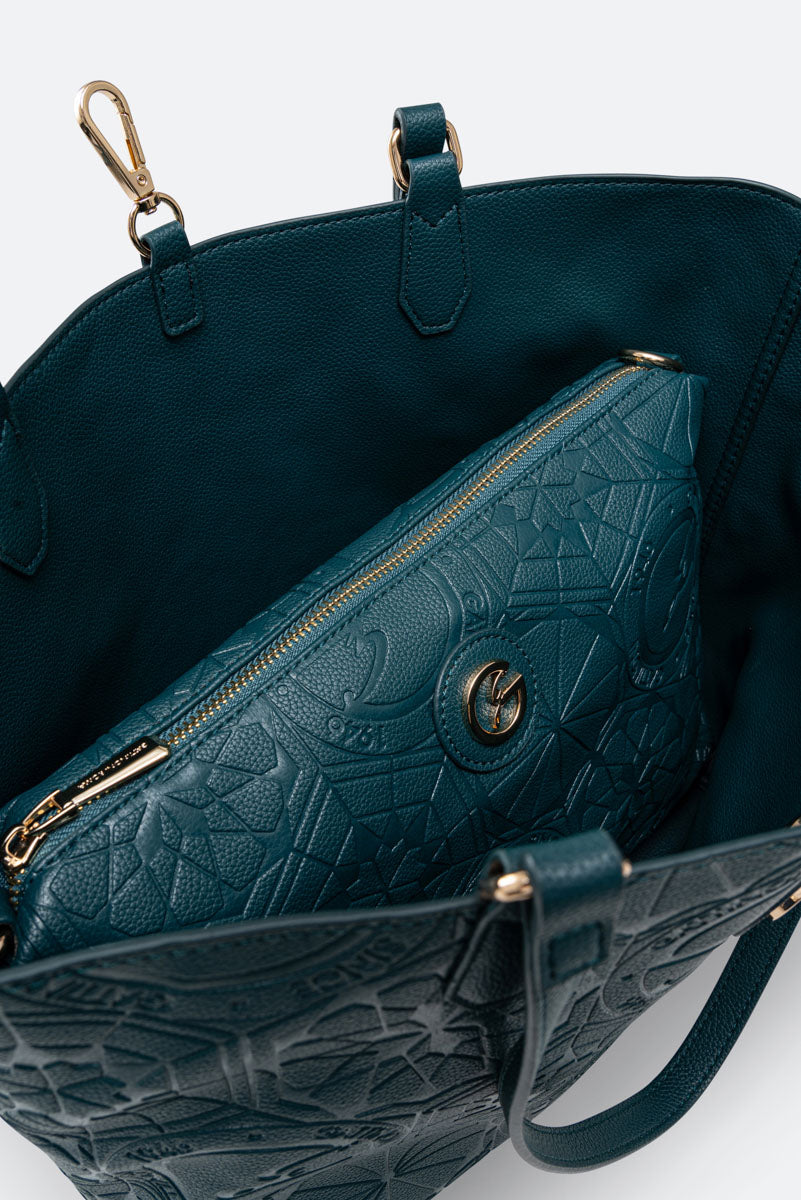 Borsa a Mano Reversible Embossed Verde