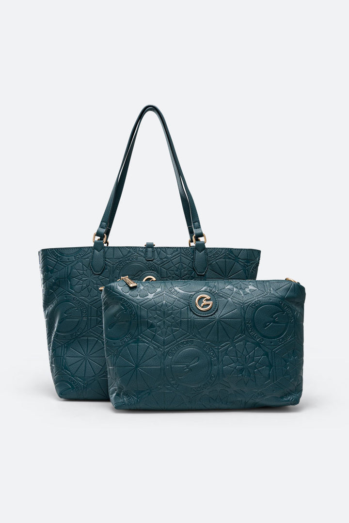 Borsa a Mano Reversible Embossed Verde