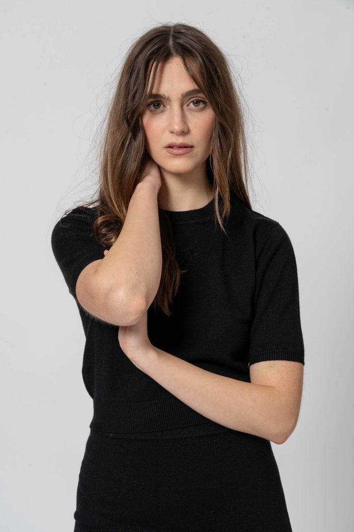Crop Top manica corta nero