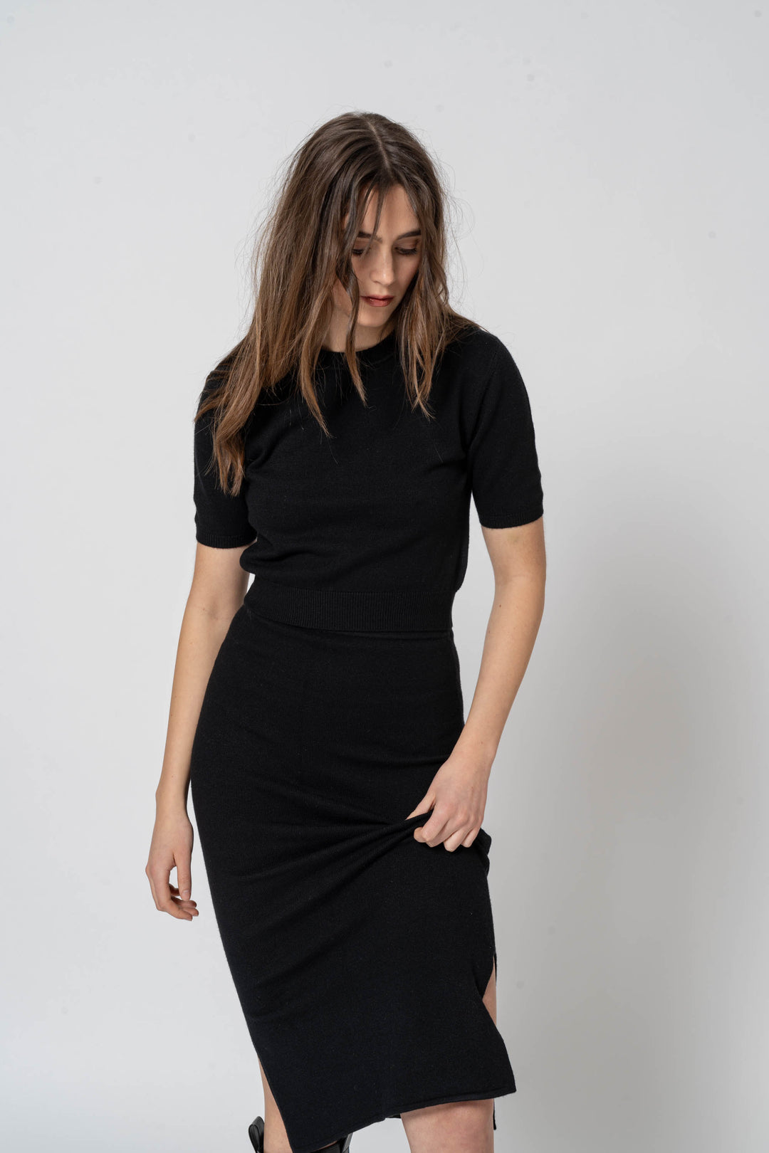 Crop Top manica corta nero