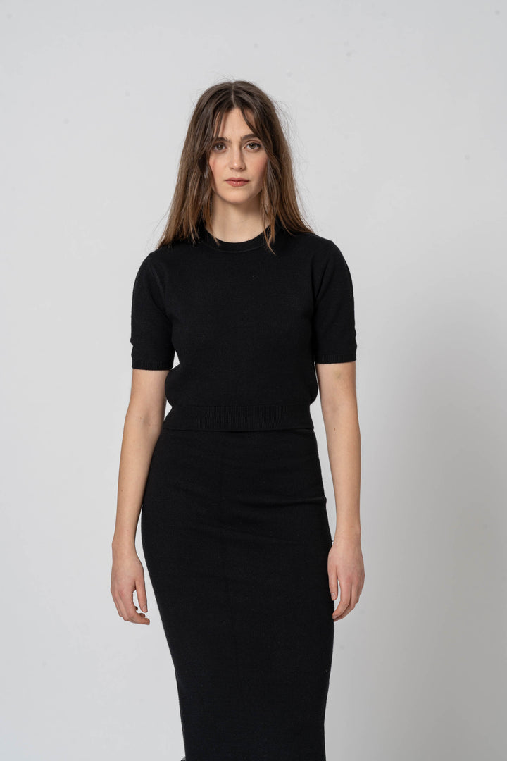 Crop Top manica corta nero