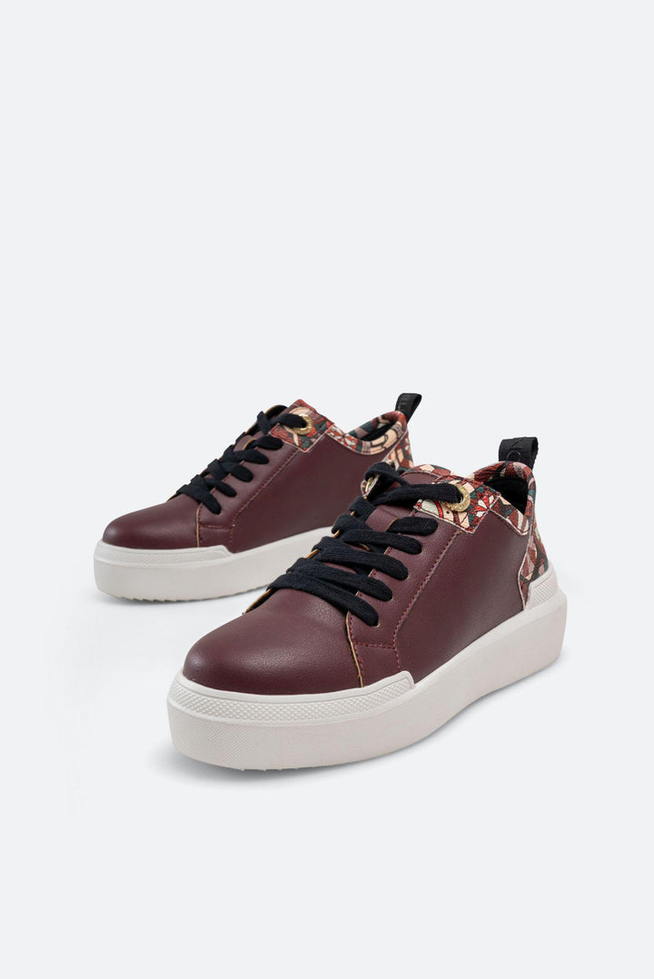 Sneaker Leon in similpelle stampa Teometric colore bordeaux