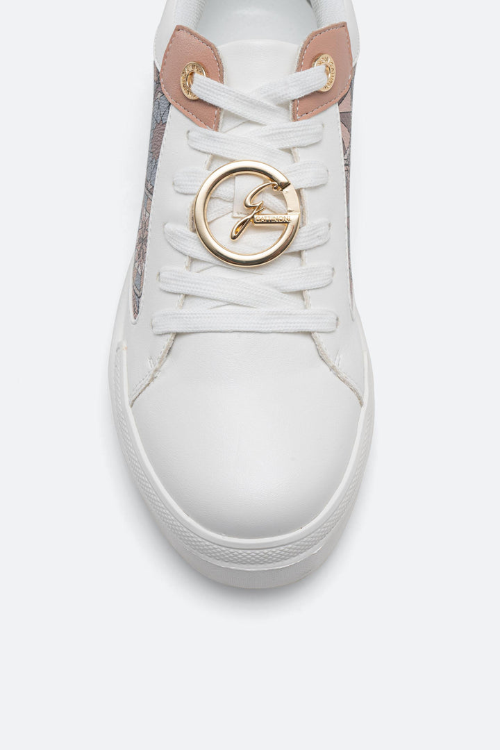 Sneaker Leon bianca e cipria in eco-pelle e stampa Teodosia