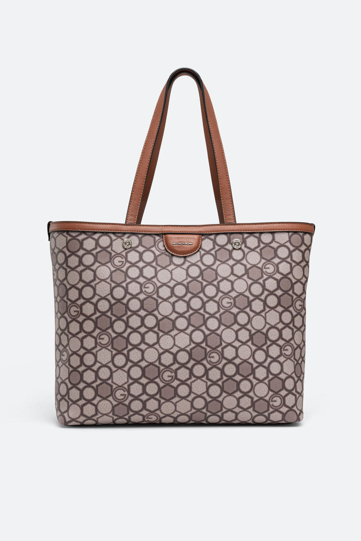 Shopping Bag Stampa Teometric dettagli Cuoio