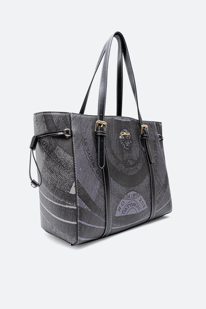 Shopping Bag Grande Planetarium Bicolor black con Finitura in Pelle colore Nero