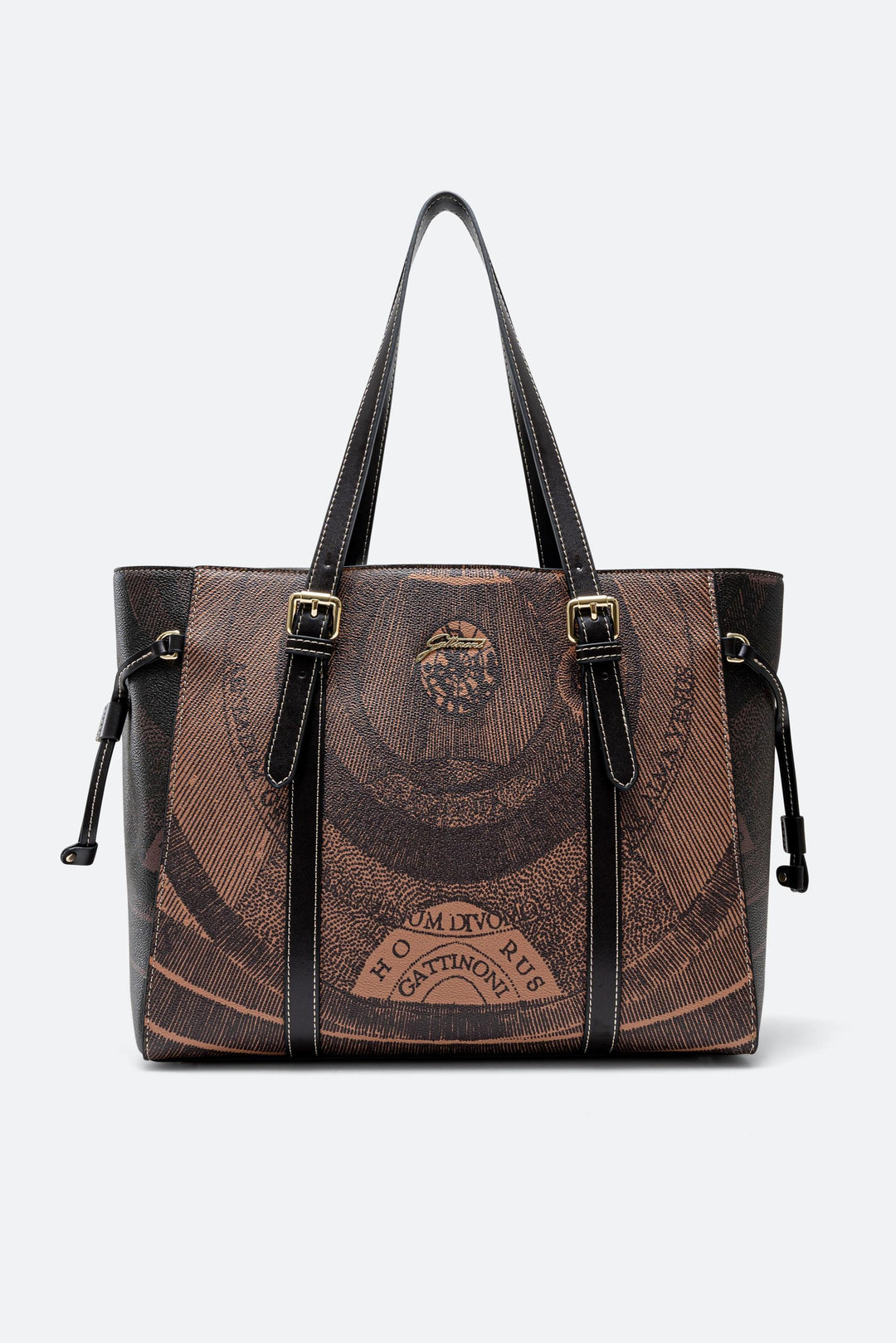 Shopping Bag Grande Planetarium Bicolor brown con Finitura in Pelle colore Nero