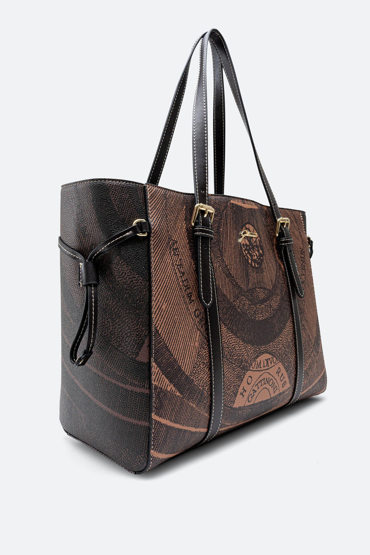 Shopping Bag Grande Planetarium Bicolor brown con Finitura in Pelle colore Nero