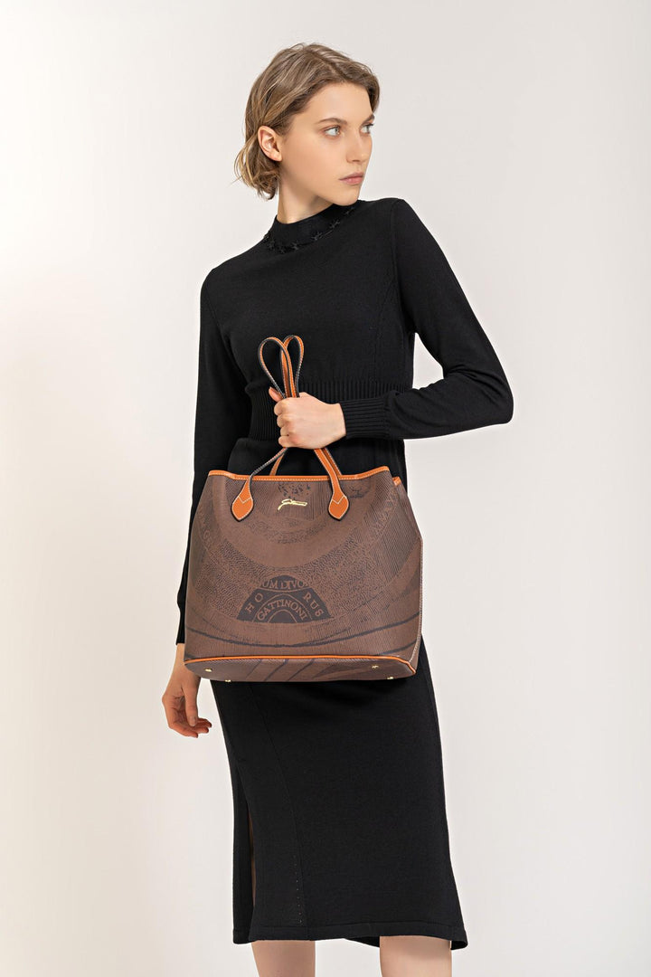 Shopping Bag Medium Planetarium mono brown Finiture in Pelle colore Marrone