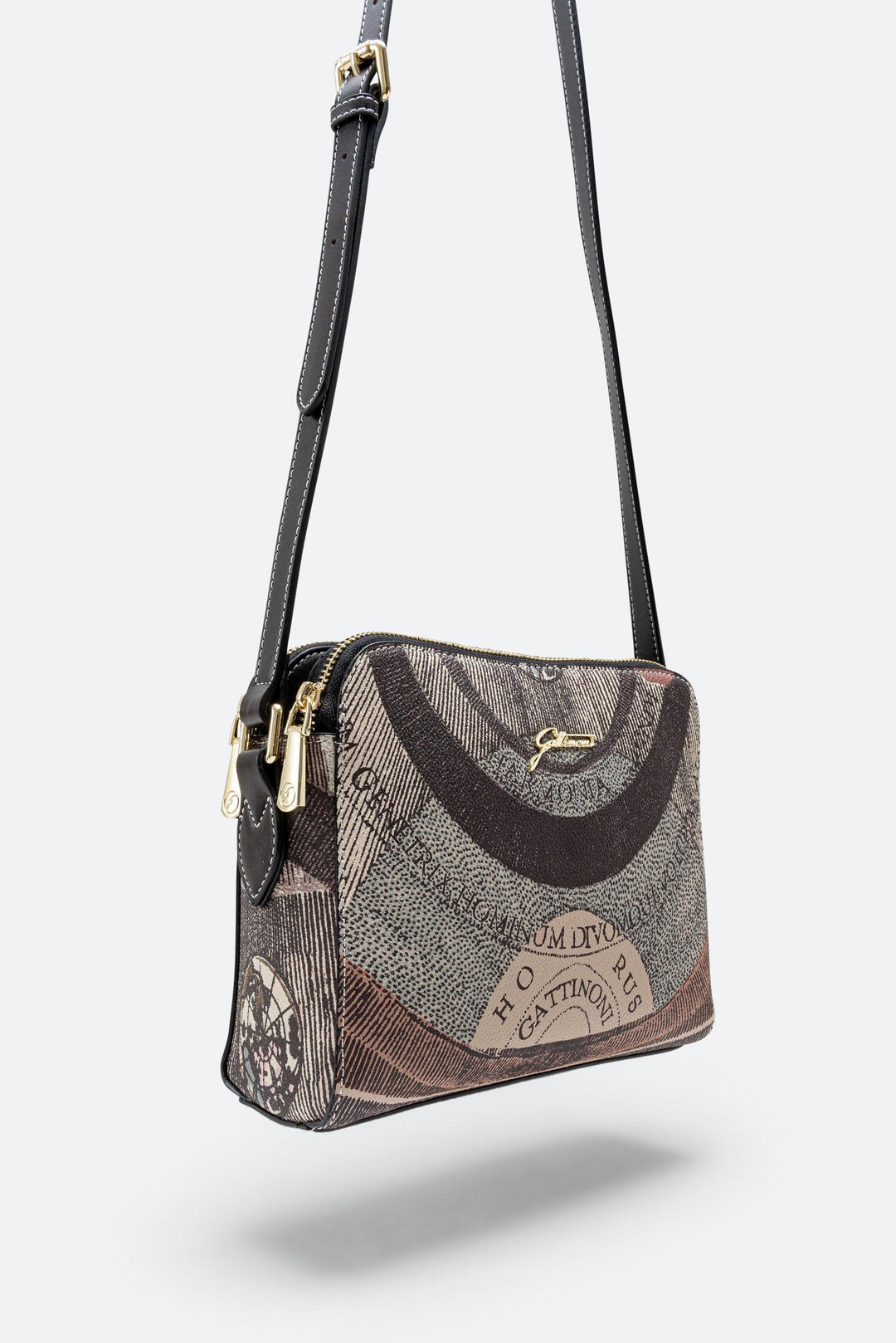 Borsa a Tracolla con Doppia Zip Planetarium Diana Finitura in Pelle colore Marrone Scuro