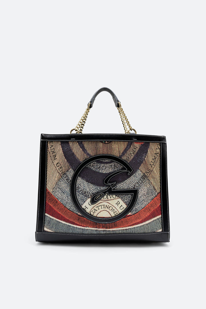 Shopping Bag Grande Planetarium classic con Logo e Finitura in Pelle colore Nero