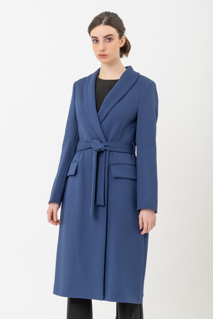 CAPPOTTO DOPPIO PETTO IN DOPPIO CREPE BLU